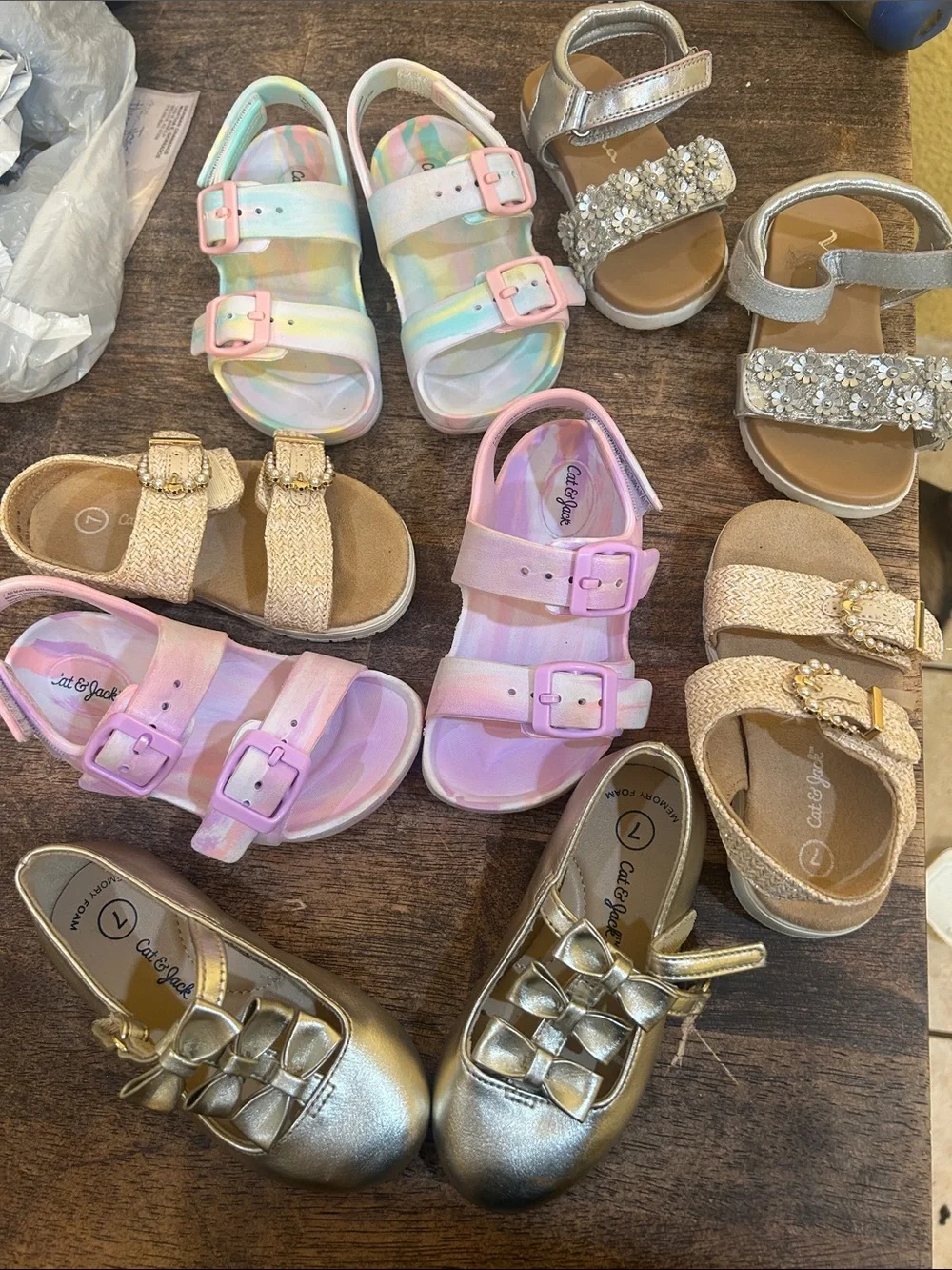 Cat & Jack Pastel Multi & Pink Buckle Sandal Set for Kids lot